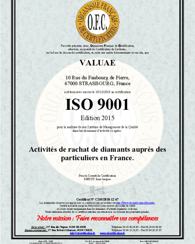 Valuae est certifié ISO 9001